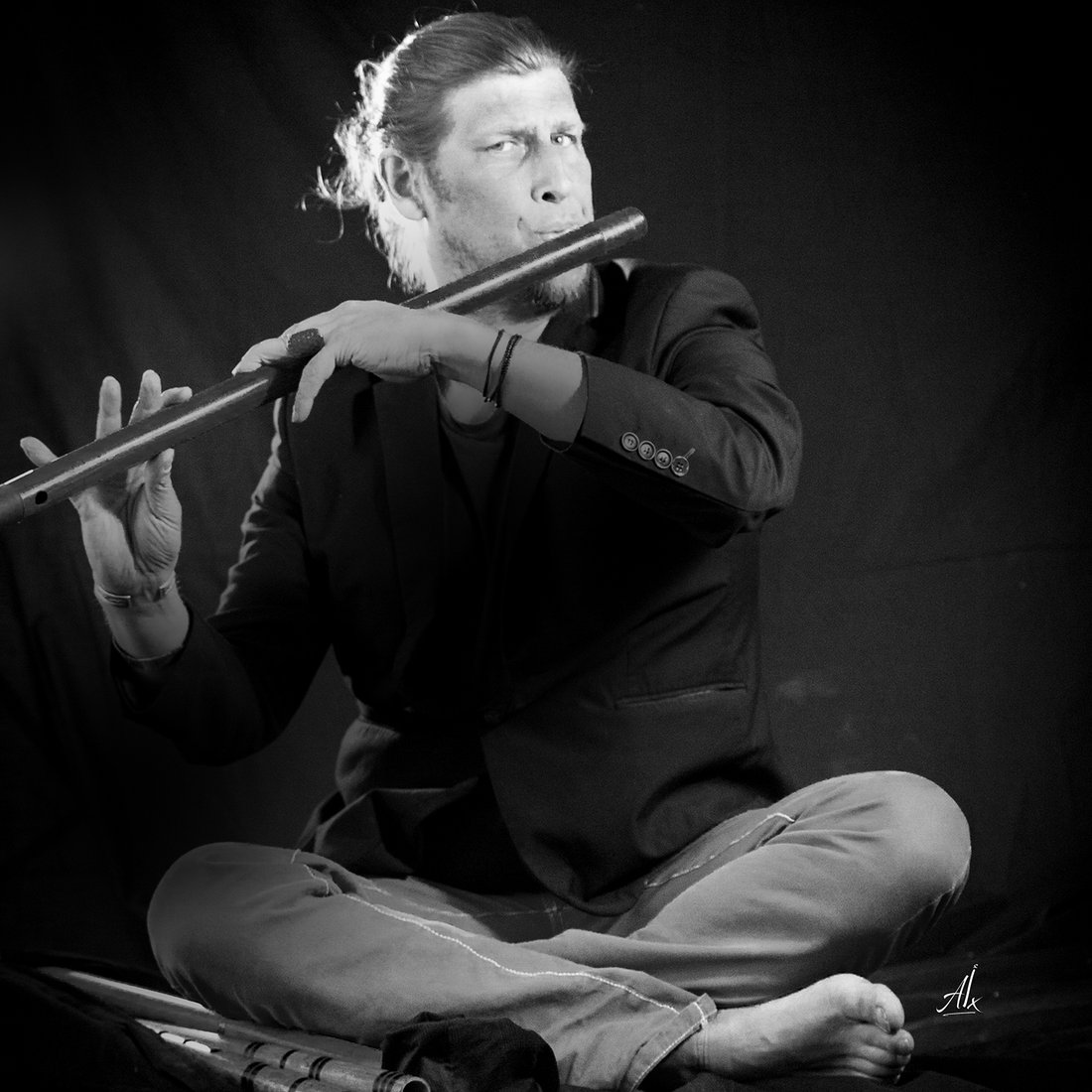Fabrice De Graef — portrait studio noir et blanc, Bansuri
